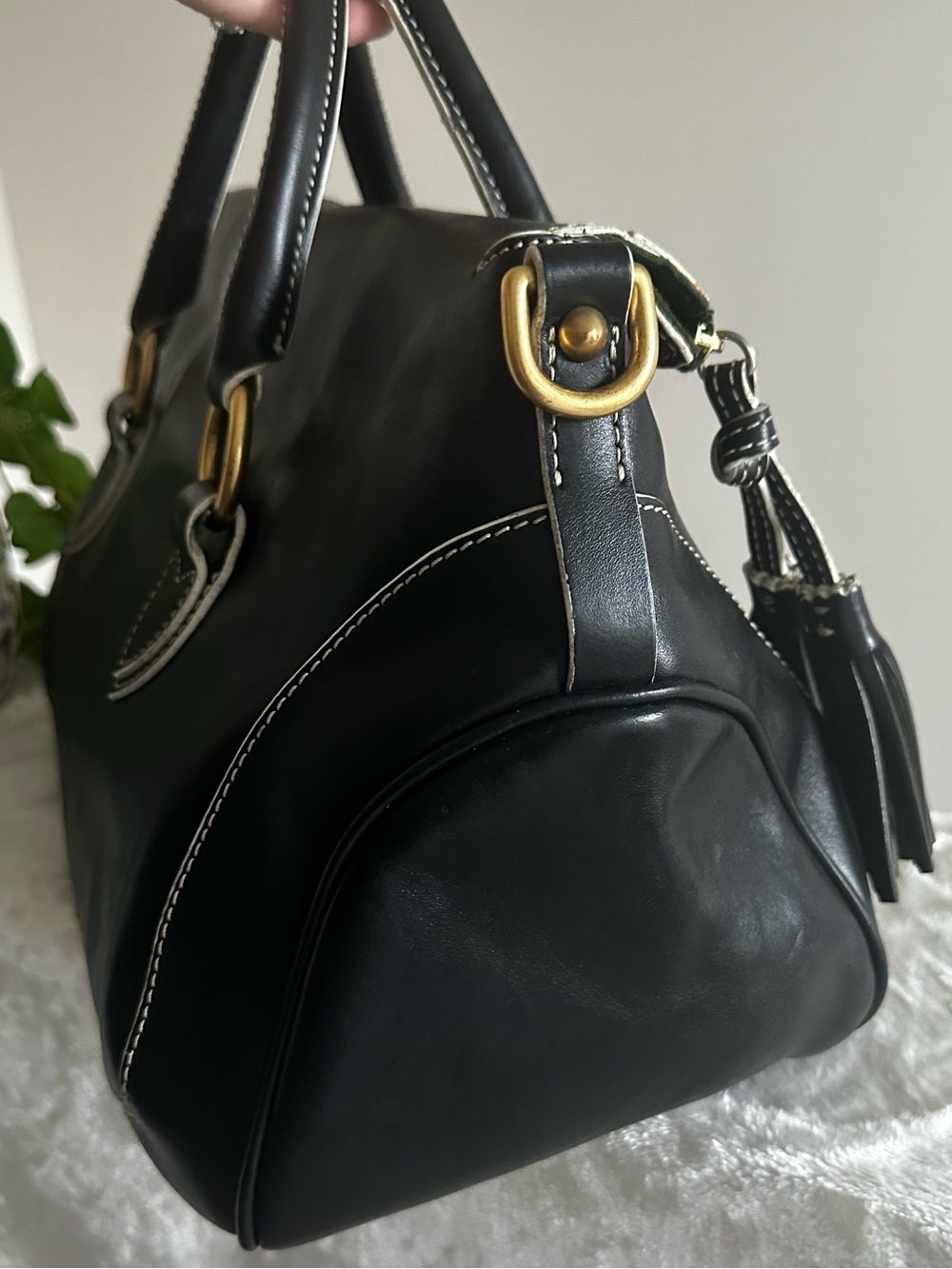 Dooney & Bourke Black Florentine Leather Edge Satchel - Picture 7 of 12